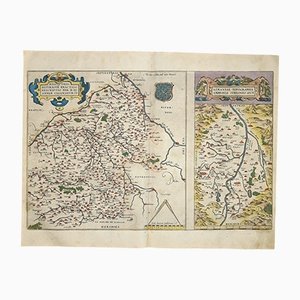 Mapa de Abraham Ortelius, Biturigum Regio y Limania, aguafuerte original, 1584