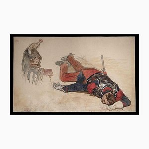 Jules Cornillier, Dead Soldier, Original Drawing, 19th Century