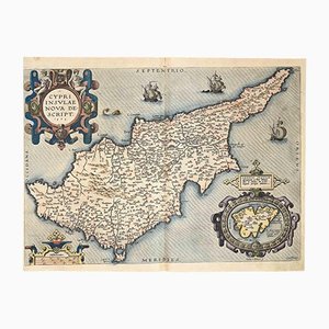 Abraham Ortelius, Mapa de Chipre, Grabado original, 1584