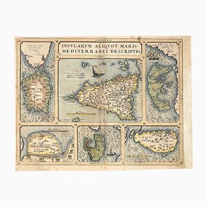 Abraham Ortelius, Mapa de Sicilia, Grabado original, 1584