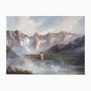 Carl Lindner, Königssee Lake, pintura al óleo original, siglo XIX