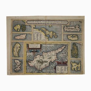 Abraham Ortelius, Chipre Mapa, Grabado original, 1584