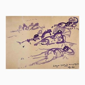 Antonio Vangelli, In the Countryside, Original Watercolor, 1944