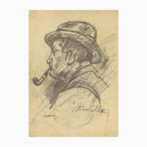 Mino Maccari, Portrait, Original Pencil, Mid-20th Century