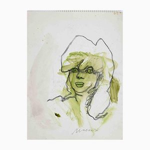Mino Maccari, retrato, acuarela y carboncillo, mediados del siglo XX