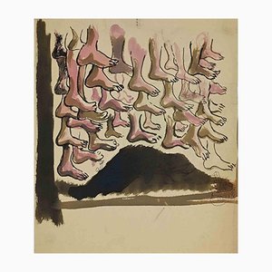 Mino Maccari, Feet, Original Watercolor and Ink, Mid-20th Century