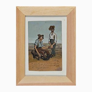 Gabriele Galantara, Farmers, Original Painting, Early 20th-Century, Framed