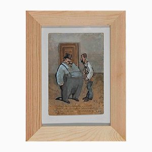 Gabriele Galantara, The Tailor, Original Painting, Early 20th Century, Framed