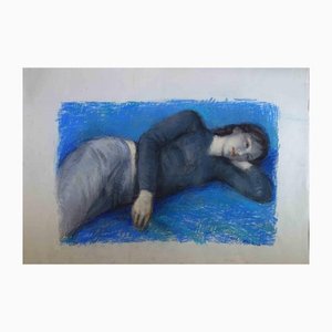 Aurelio Bulzatti, Donna Sdraiata: Fondo Blu, Original Pastel, 2010