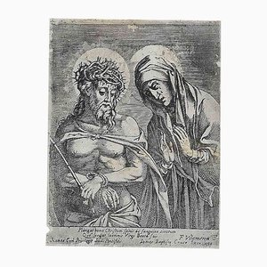Jesus and Virgin Mary, Original Lithograph, 18th-Century