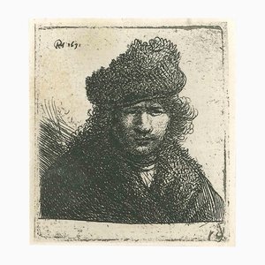After Rembrandt, Self Portrait in Fur Cap and Robe, Etching, 19th Century