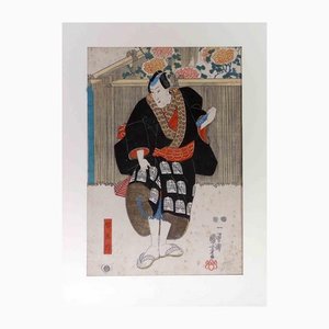 Utagawa Kunisada III, Acteur de Théâtre en Manteau Noir sur Scène, Gravure sur Bois, 19ème Siècle