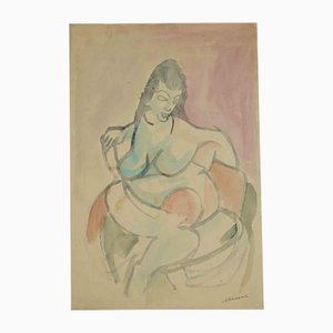 Mino Maccari, Mother and Child, Original Drawing, Mid-20th Century