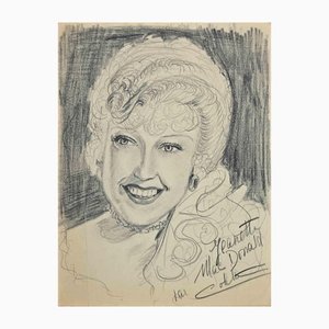 Portrait de Colette Macdonald, Dessin Original, Milieu du 20ème Siècle