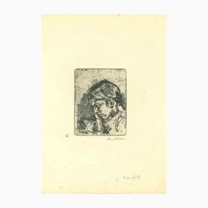 Mino Maccari, Portrait of Girl, Original Print, Mid-20th Century