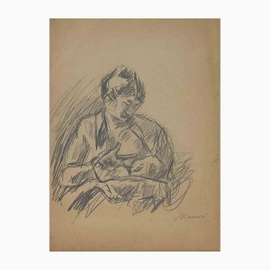 Mino Maccari, Mother and Child, Original Drawing, Mid-20th Century