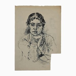 Mino Maccari, Portrait, Original Drawing, Mid-20th Century