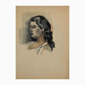 Mino Maccari, Portrait of Woman, Original Drawing, Mid-20th Century