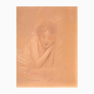 Henri Gervex, Ritratto di giovane donna, Disegno originale, inizio XX secolo