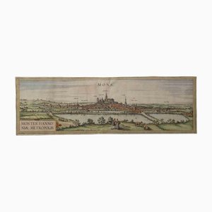Franz Hogenberg, Ancient View of Mons, Etching, 16th-Century