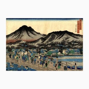 Hasegawa Sadanobu I, The Sanjo Bridge, Original Woodcut, 1858