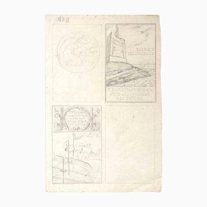 Aurelio Mistruzzi, estudio para medalla y bajorrelieve, dibujo original, años 20