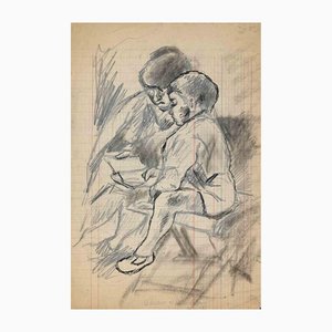 Mino Maccari, Mother and Child, Drawing, Mid 20th-Century