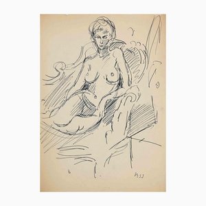 Mino Maccari, Reclined Nude, Original Drawing, Mid-20th Century