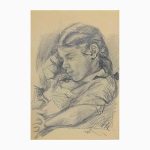 Mino Maccari, The Girl, Drawing, Mid 20th-Century