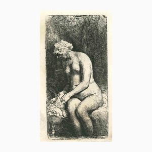 After Rembrandt, Seated Woman Holding Her Shirt, Etching, 19th Century