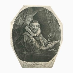 D'après Rembrandt, The Arminia Pastor Johannes Uytenbogaert, Gravure à l'Eau-Forte, 19ème Siècle