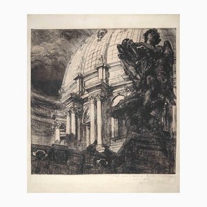 Cesare Fratino, Detail of the Vatican, Etching, Mid-20th-Century