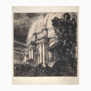 Cesare Fratino, detalle del Vaticano, aguafuerte, mediados del siglo XX