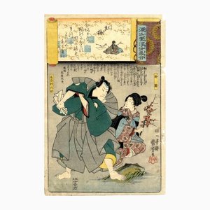 Utagawa Kuniyoshi, Kabukie, grabado en madera original, 1850