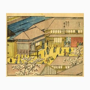 Utagawa Hiroshige II, Wandering Monks in the Courtyard of Konoura, Woodcut, 1840s