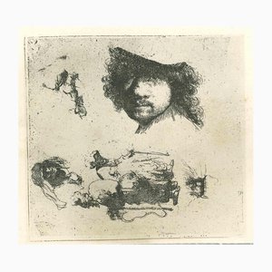 After Rembrandt, Sketch of Rembrandt's Portrait I, Etching, 19th Century