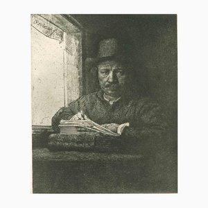 After Rembrandt, Rembrandt While Drawing II (Self-Portrait), Etching, Late 19th Century