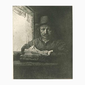 Nach Rembrandt, Rembrandt beim Zeichnen II (Selbstporträt), Radierung, Spätes 19. Jh