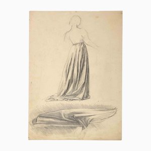 Aurelio Mistruzzi, mujer de espaldas, dibujo, siglo XX