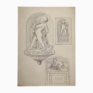 Aurelio Mistruzzi, Study for a Bas-Relief, Original Drawing, Mid-20th Century