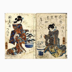 Utagawa Kunisada (Toyokuni III), Un Genji Rural, Gravure sur Bois Originale, 1829-1842
