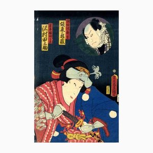 Xilografía original de Sawamura Tanosuke, Kabuki, 1862