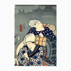 Kabuki Aizurie, Grabado en madera original, 1852