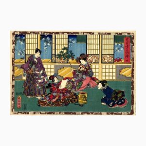 Utagawa Kunisada (Toyokuni III), The Radiant Prince Genji, grabado en madera original, mediados del siglo XIX