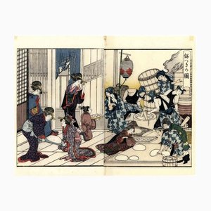 After Kitagawa Utamaro, The New Years Cake, Original Woodcut, 1910