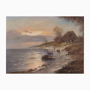 Dieter Lukas-Larsen, ambiance du soir, peinture originale, fin du 20e siècle