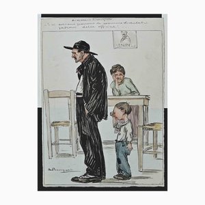 Luigi Bompard, The Fired Worker, Original Watercolor and Ink, 1920s