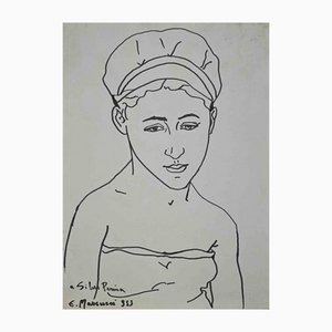 Portrait of Young Woman, Original Drawing, 1953