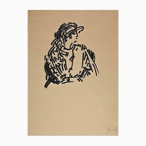 Retrato de mujer, dibujo original, principios del siglo XX