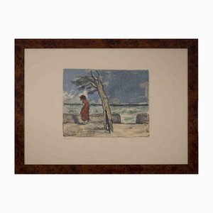 Renato Natali, Seaside with a Figure, Original Lithograph, 1970s